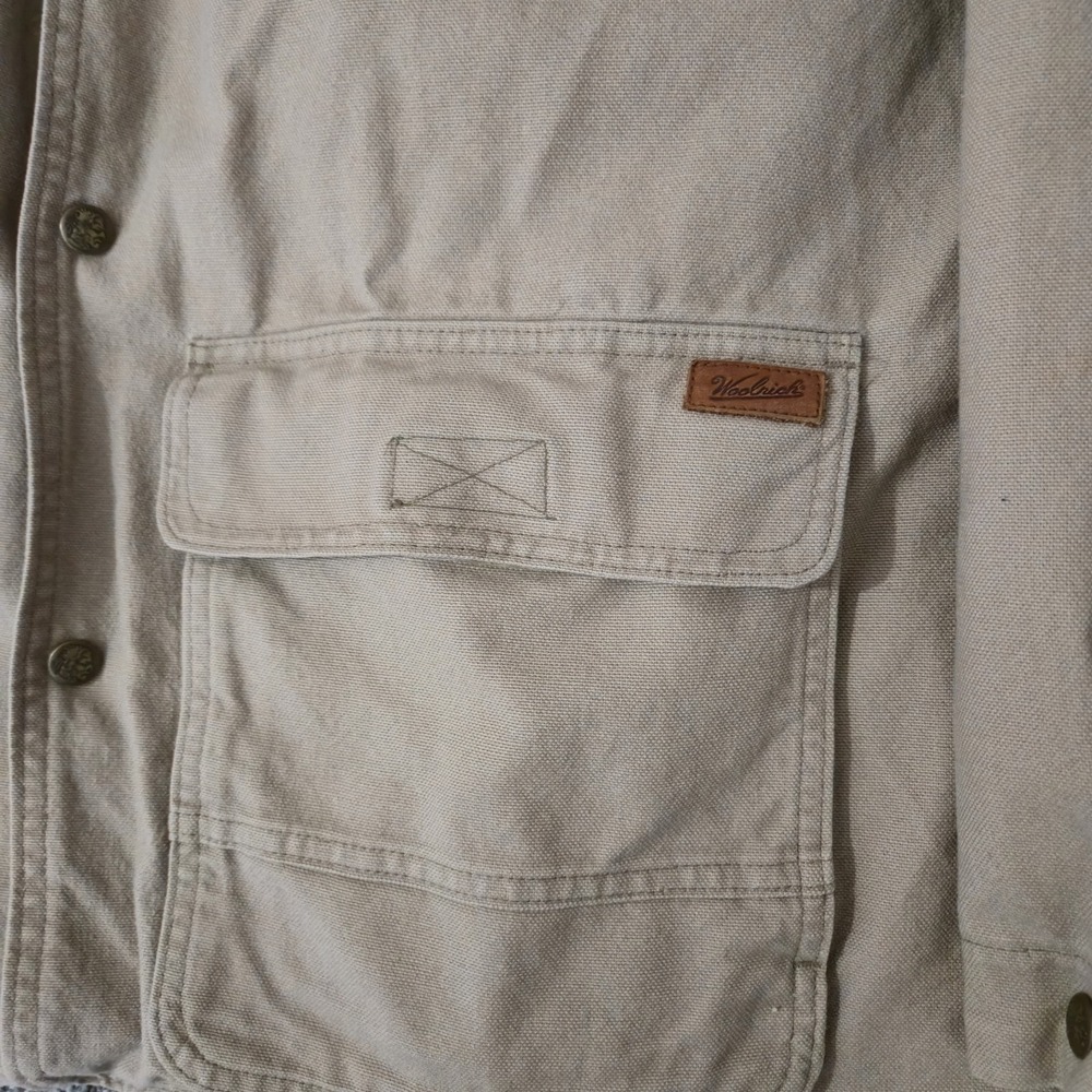 VTG Woolrich Mens Field Barn Chore Coat Tan Canvas Shell Blanket Wool Lined M - Picture 3 of 9